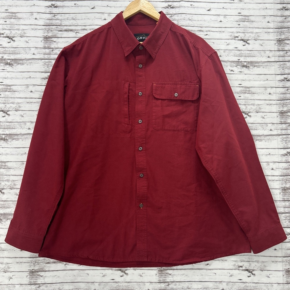Orvis Shirt Men's XL Red Linen Blend Classic Fit Button-Down Long Sleeve Fishing
